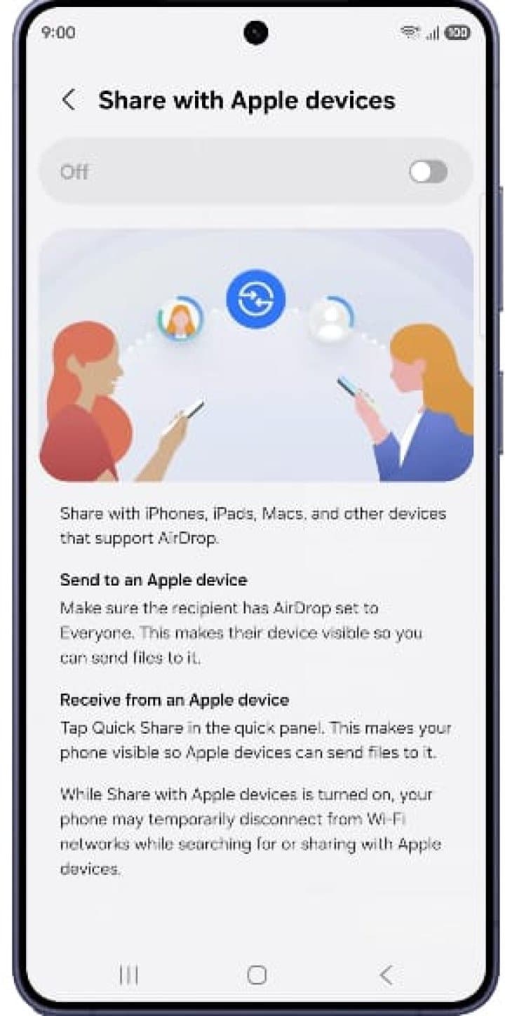 سامسونج تضيف دعم AirDrop إلى ميزة Quick Share في سلسلة Galaxy S26